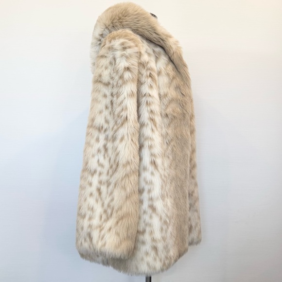 Vintage Snow Leopard Arctic Lynx Faux Fur Winter White Cream Hood Teddy Coat XL - Picture 5 of 11